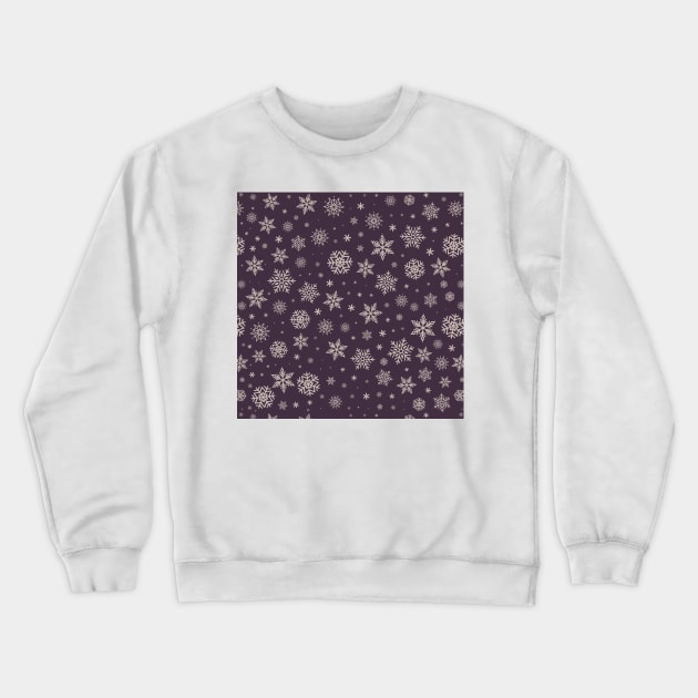 Dark Burgundy Background Winter Snowflakes Pattern Crewneck Sweatshirt by BloomingDiaries